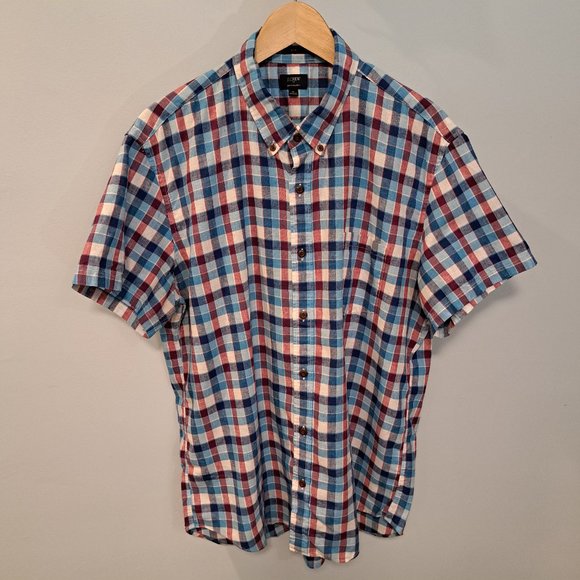 J. Crew men's extra large slim fit cotton/linen blend button down plaid shirt - Picture 1 of 10